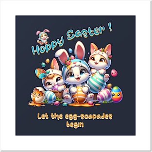 Hoppy Easter Bunny Cats Posters and Art